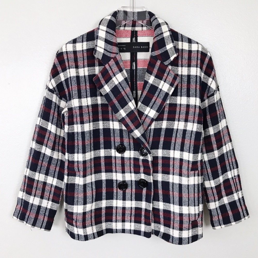Zara Basic Navy Plaid Coat